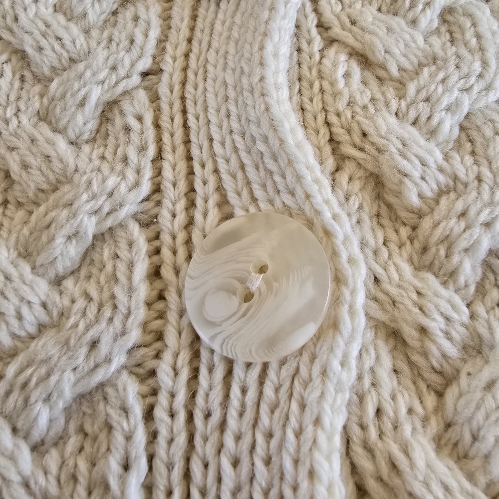 Aran Mor Ireland Cable Knit Cardigan Sweater Merino Wool Cream Womens Large - Picture 16 of 16